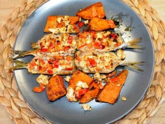 Baked stuffed sardines with sweet potatoes - Photo By Thanasis Bounas